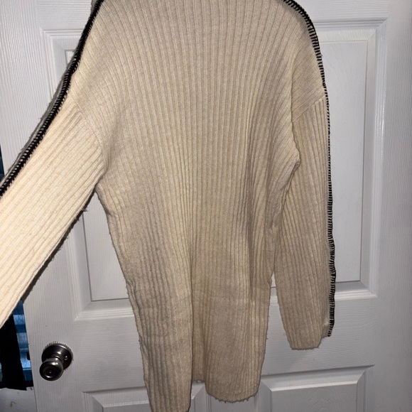 Steve Madden Women's Gemma Dress Ribbed Mock Neck White Black Stitching - Picture 6 of 8